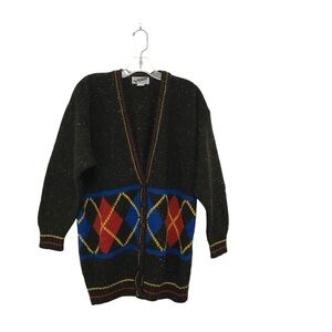 Vintage Visions Brown Confetti Argyle Grandpa Cardigan Sweater Cottagecore Artsy